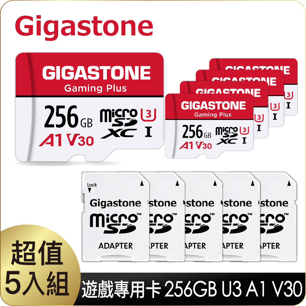 Gigastone 立達 Gaming Plus microSDXC UHS-Ⅰ U3 256GB遊戲專用記憶卡-5入組(256G A1 V30)