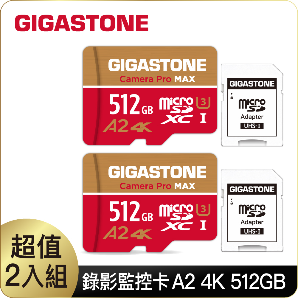 GIGASTONE Camera Pro MAX microSDXC UHS-Ⅰ U3 512GB攝影高速記憶卡-2入組(512G A2 4K)
