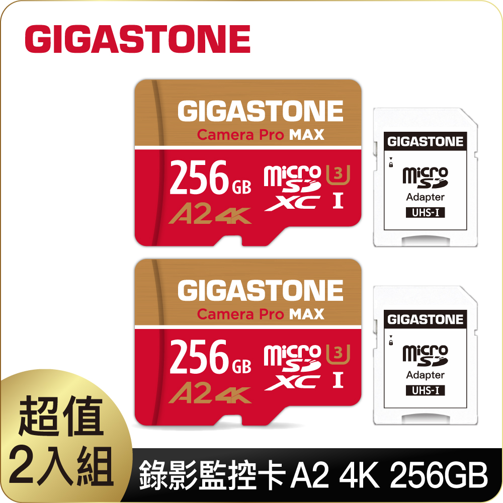 Gigastone 立達 Camera Pro MAX microSDXC UHS-Ⅰ U3 A2 4K 256GB錄影監控記憶卡-2入組(支援GoPro/DJI/行車紀錄器)