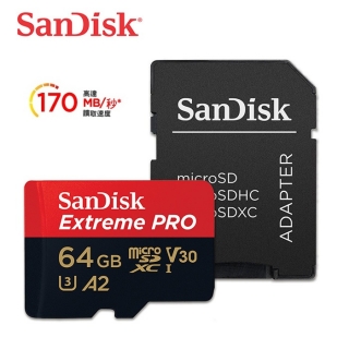 SanDisk 晟碟 ExtremePRO microSDHC UHS-I(V30)(A2) 64GB 記憶卡 (附轉卡)