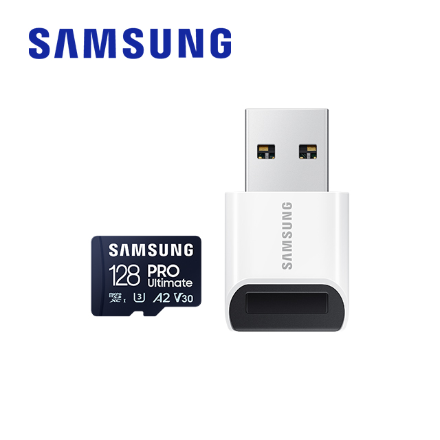 SAMSUNG三星PRO Ultimate microSDXC UHS-I U3 A2 V30 128GB記憶卡 含高速讀卡機 公司貨