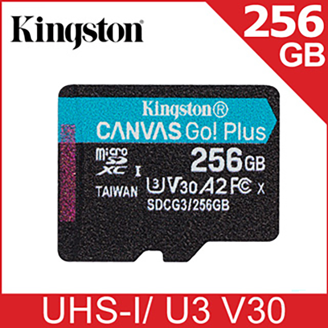 金士頓 Kingston Canvas GO! Plus microSDXC UHS-I (U3)(V30)(A2) 256GB 記憶卡 (SDCG3/256GB)