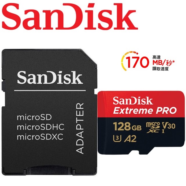 [全新升級版 SanDisk ExtremePRO microSDHC UHS-I(V30)(A2) 128GB 記憶卡 終身保固 (附轉卡)
