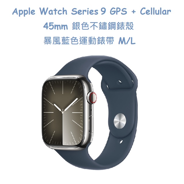 Apple Watch Series 9 GPS + Cellular 45mm 銀色不鏽鋼錶殼