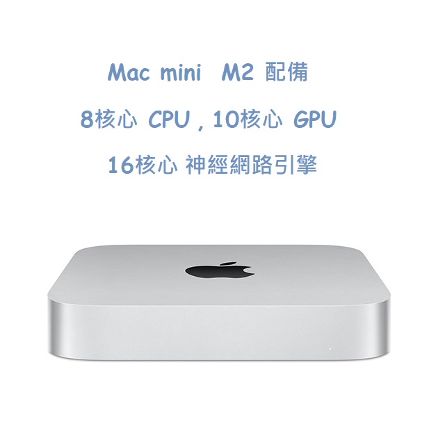 Mac mini: Apple M2 chip with 8‑core CPU and 10‑core GPU, 512GB SSD