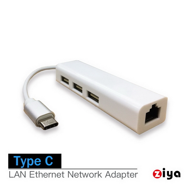 [ZIYA USB TYPE-C USB X 3孔 LAN 集線器與網路線 輕巧款