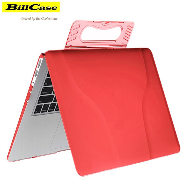 多功能 MacBook Pro 13.3 吋 手提式 透氣支架保護套-晶透紅