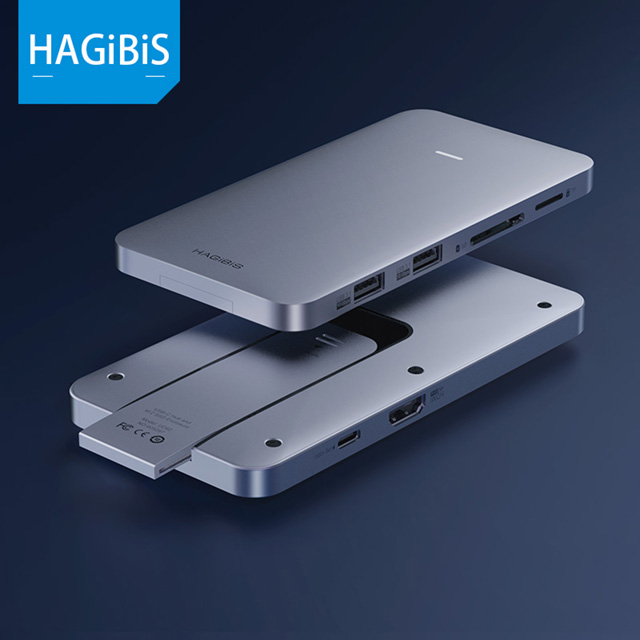 HAGiBiS鋁合金8合1 USB2.0+USB3.1 Gen2*2+HDMI+SD/TF卡槽+PD供電+ NGFF硬碟盒UC65-GR