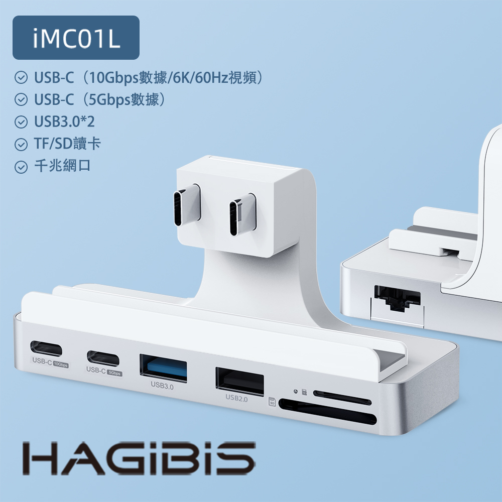 HAGiBiS iMac2021版鋁合金Type-C卡扣式擴充器-網卡款