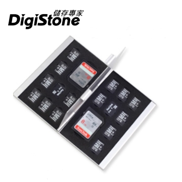 DigiStone 超薄型Slim鋁合金 18片裝雙層多功能記憶卡收納盒(2SD+16TF)-銀X1P