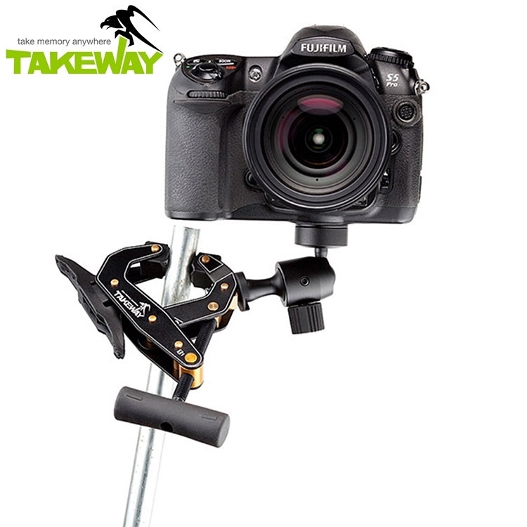 台灣製造TAKEWAY航太鋁合金鉗式腳架T1-E(單機版)鉗腳架 適單眼相機GoPro攝錄影機DJI運動相機