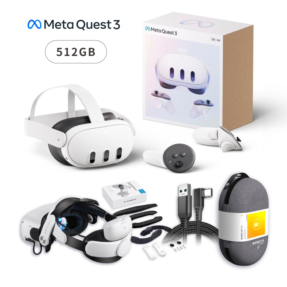 Oculus META Quest 3 512G VR主機+BOBOVR M3 Pro 電池頭戴組+C2收納包 送3米傳輸線