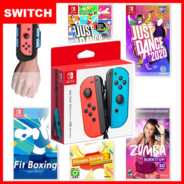 【Nintendo 任天堂】體感遊戲任選一+Joy-Con 原廠左右手把控制器-紅藍+手腕帶