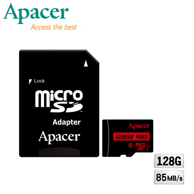 Apacer宇瞻 128GB MicroSDXC 85M/sec高速UHS-I記憶卡