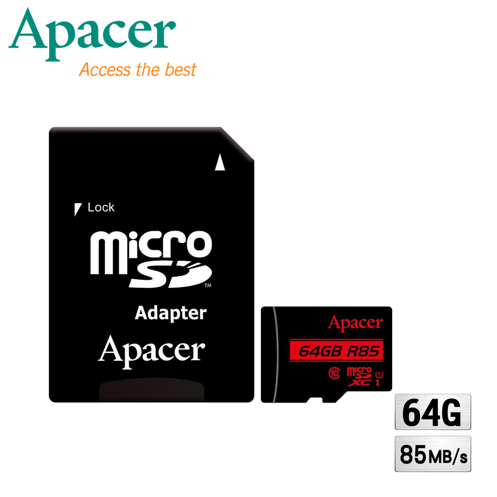 Apacer宇瞻 64GB MicroSDXC 85M/sec高速UHS-I記憶卡