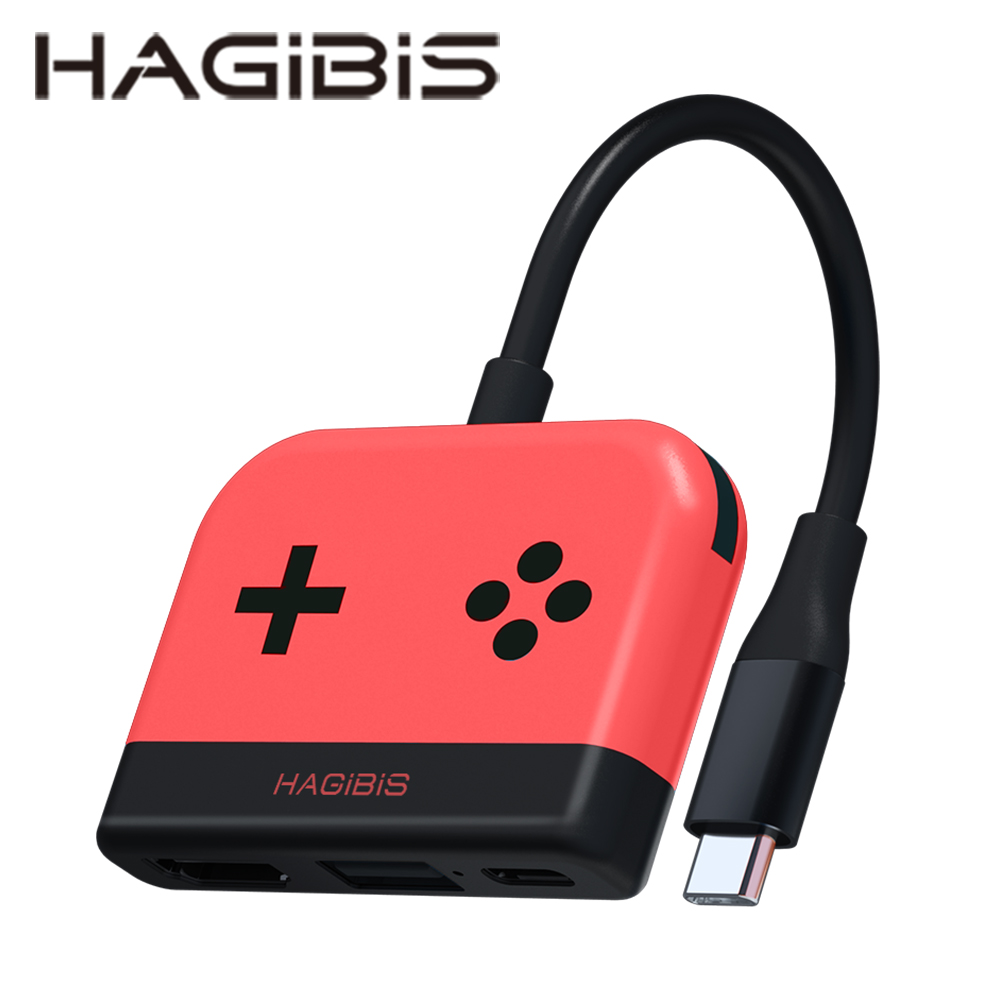 HAGiBiS switch擴充器HDMI+USB3.0+PD供電(黑紅色）SWC03-RD