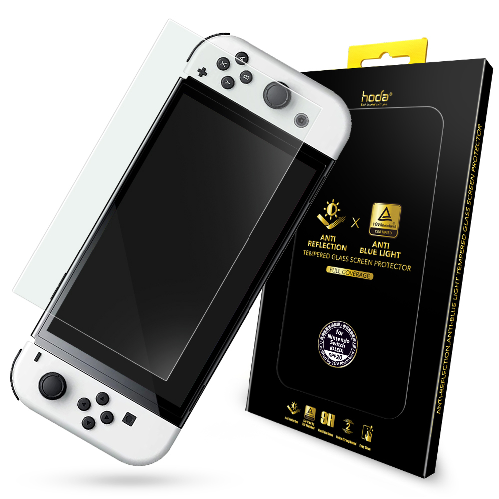 hoda Nintendo Switch OLED 任天堂 抗藍光AR抗反射玻璃保護貼 (德國萊因TÜV RPF20認證)