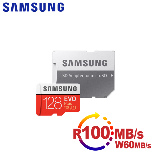 Samsung三星 microSDXC 128GB R100/W60MB UHS-I U3 EVO+高速記憶卡-含轉卡