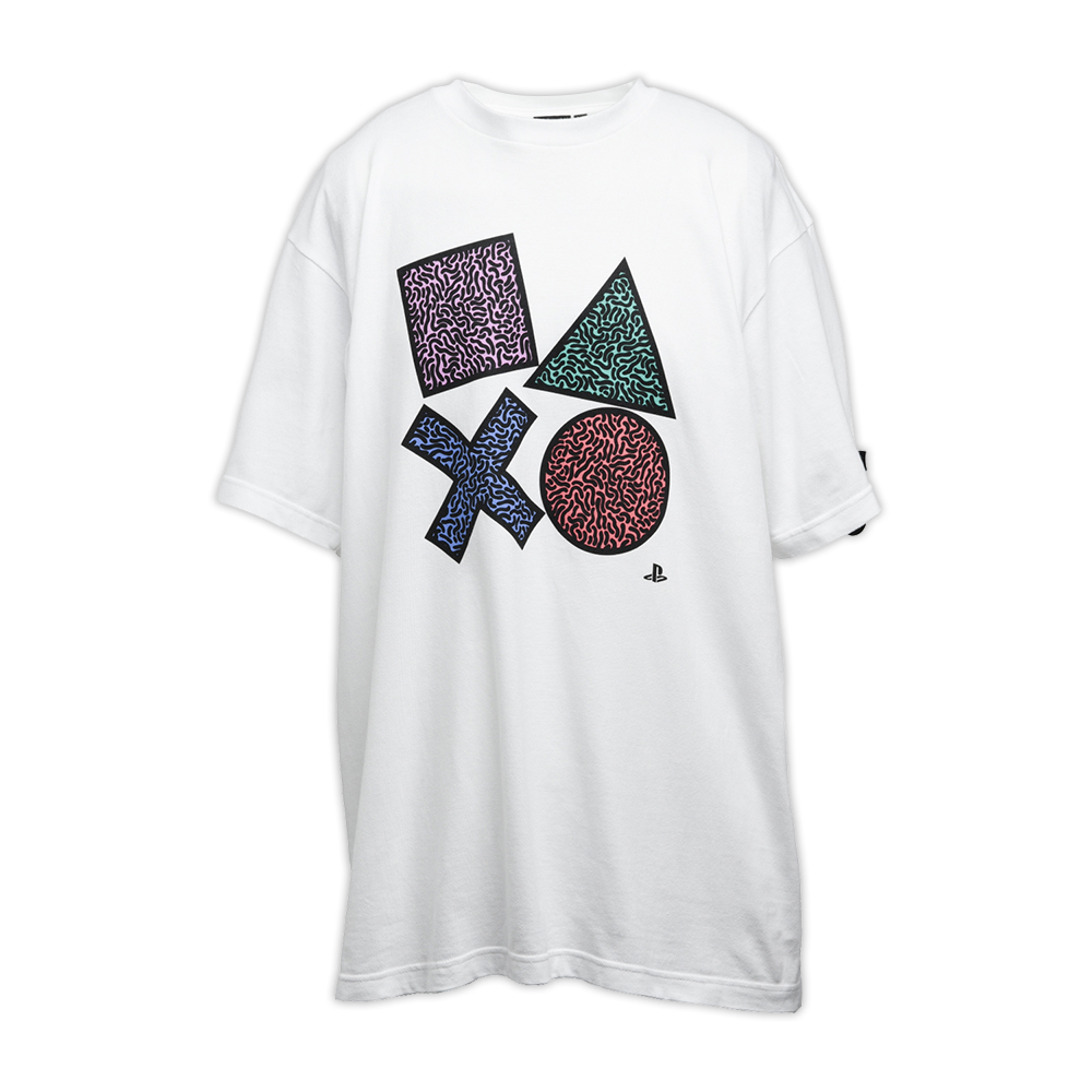 PlayStation90 年代風格正面印花T恤-白