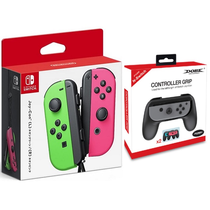 NS Joy-Con (L/R)左右手控制器桃紅綠+SWITCH 手握把架2入