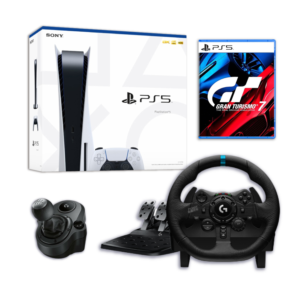 【福利品】PS5光碟版主機+PS5 GT7+羅技G923方向盤+排檔桿