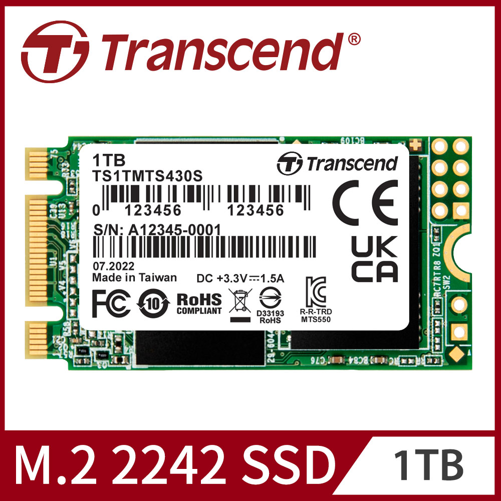 Transcend 創見 MTS430S 1TB M.2 2242 SATA Ⅲ SSD固態硬碟 (TS1TMTS430S)