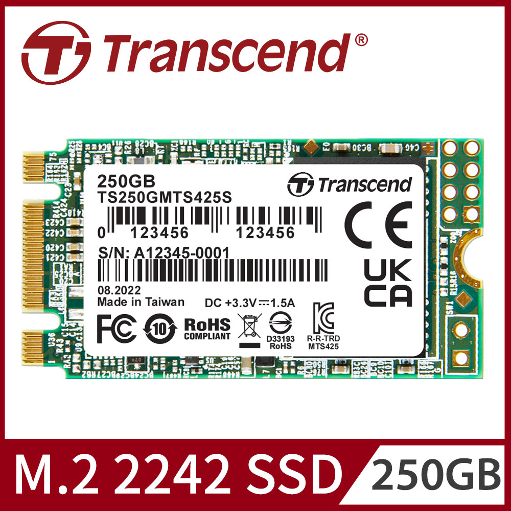 Transcend 創見 MTS425S 250G M.2 2242 SATA Ⅲ SSD固態硬碟 (TS250GMTS425S)