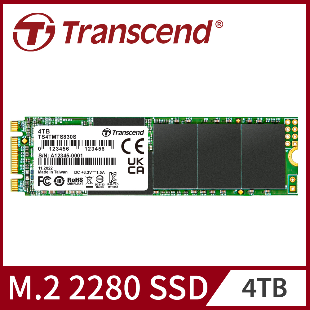 Transcend 創見 MTS830S 4TB M.2 2280 SATA Ⅲ SSD固態硬碟 (TS4TMTS830S)