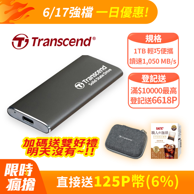 Transcend 創見 ESD265C 1TB USB3.1/Type C 雙介面行動固態硬碟 (TS1TESD265C)