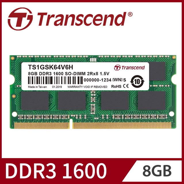 Transcend 創見 8GB TSRam DDR3 1600 筆記型記憶體(TS1GSK64V6H)