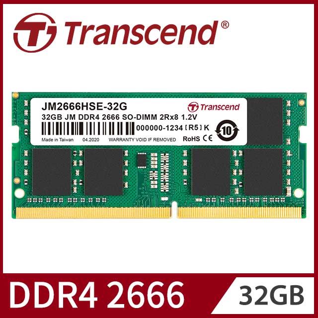 Transcend 創見 32GB JetRam DDR4 2666 筆記型記憶體(JM2666HSE-32G)