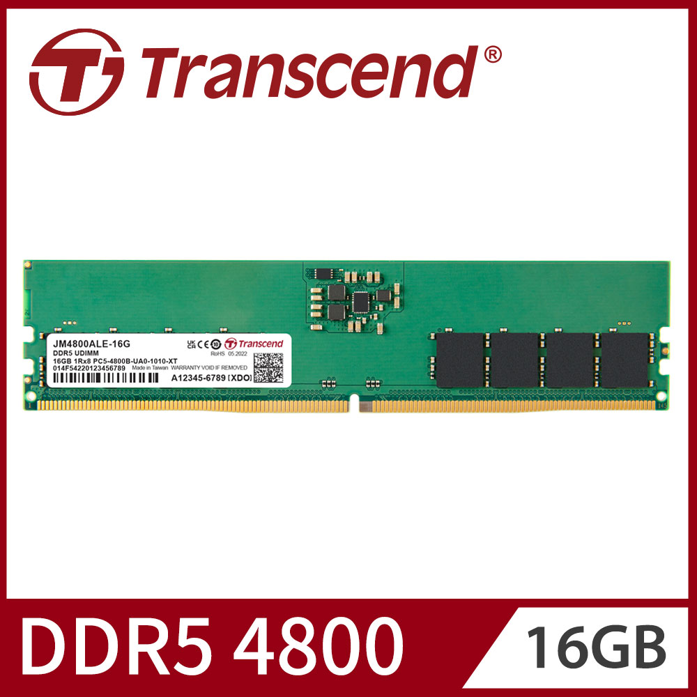 Transcend 創見 JetRam DDR5 4800 16GB 桌上型記憶體(JM4800ALE-16G)