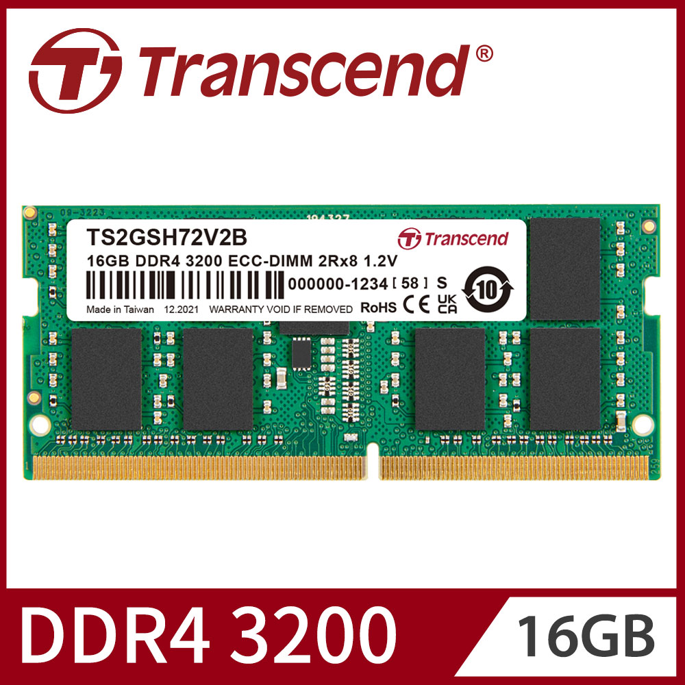 Transcend 創見 DDR4 3200 16GB ECC SO-DIMM伺服器記憶體(TS2GSH72V2B)