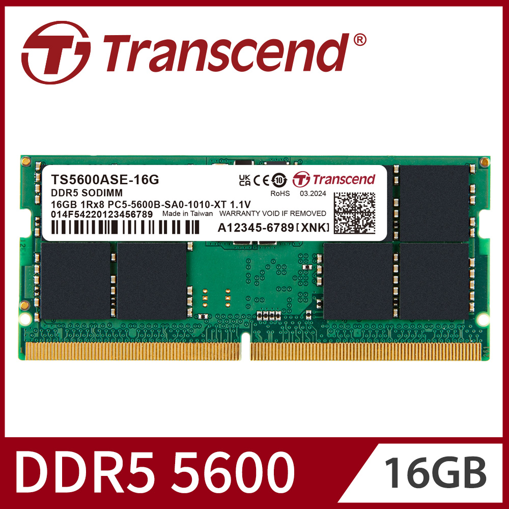 Transcend 創見 TSRam DDR5 5600 16GB 筆記型記憶體(TS5600ASE-16G)