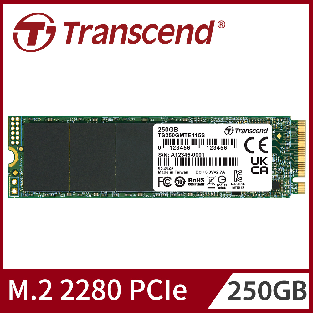 Transcend 創見 MTE115S M.2 2280 PCIe Gen3x4 250GB SSD固態硬碟 (TS250GMTE115S)