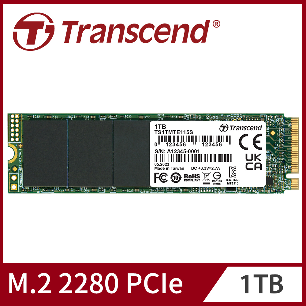 Transcend 創見 MTE115S M.2 2280 PCIe Gen3x4 1TB SSD固態硬碟 (TS1TMTE115S)