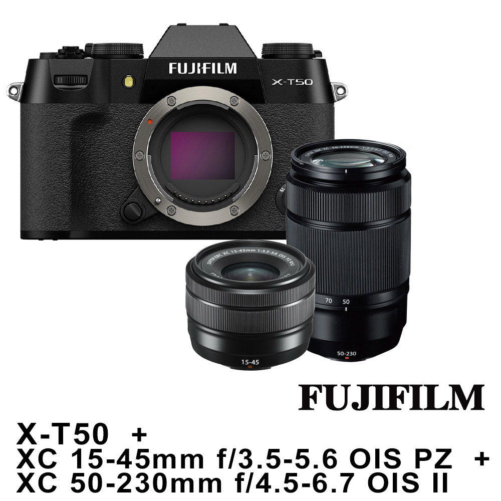 FUJIFILM 富士 X-T50+XC15-45mm+XC50-230mmII*(平行輸入)-黑色