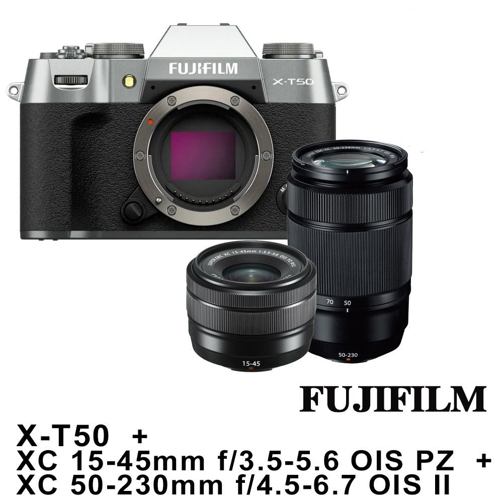 FUJIFILM 富士 X-T50+XC15-45mm+XC50-230mmII*(平行輸入)-銀色