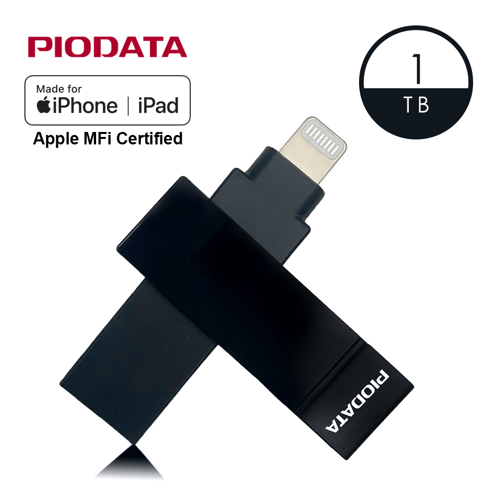 PIODATA iXflash Lightning / USB3.2 Gen1 Type A 1TB APPLE MFi認證雙向隨身碟 黑色