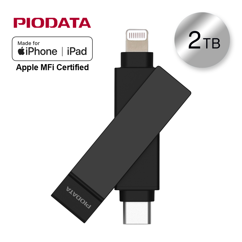 PIODATA iXflash Lightning / USB Type C 2TB iPhone/iPad專用雙向隨身碟 黑色