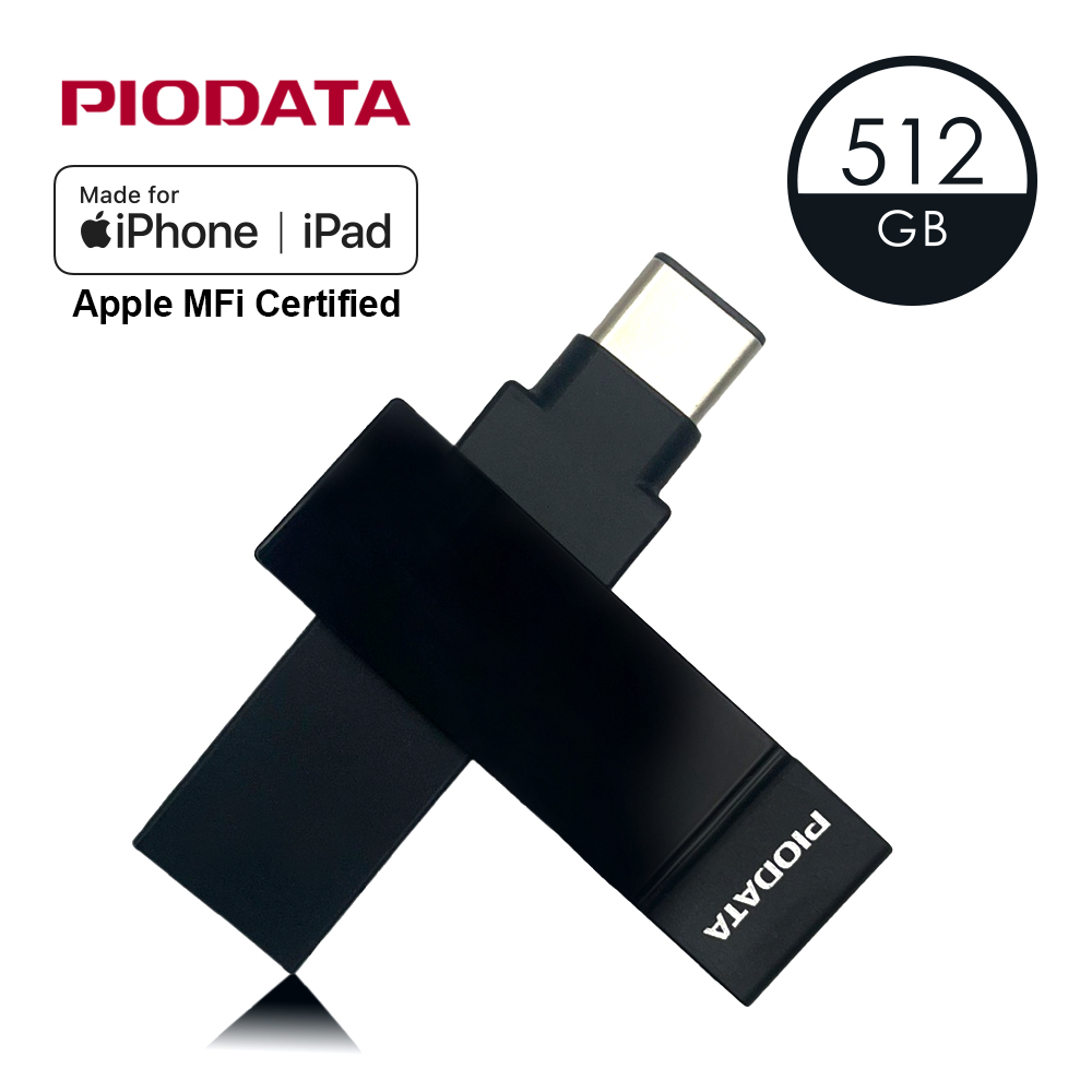 PIODATA iXflash APPLE MFi認證USB 3.2 512GB iPhone/iPad跨平臺雙向隨身碟 黑色