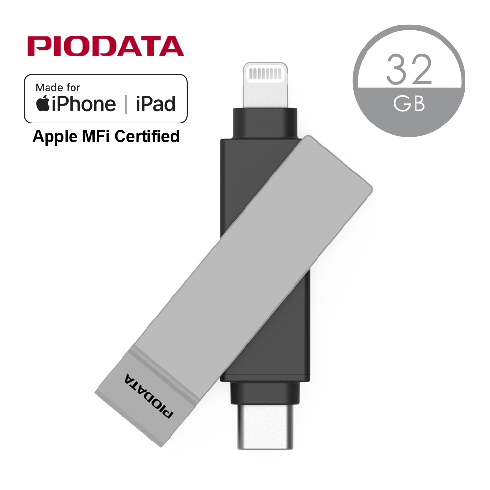 PIODATA iXflash Lightning / USB Type C 32GB iPhone/iPad專用雙向隨身碟 格雷灰
