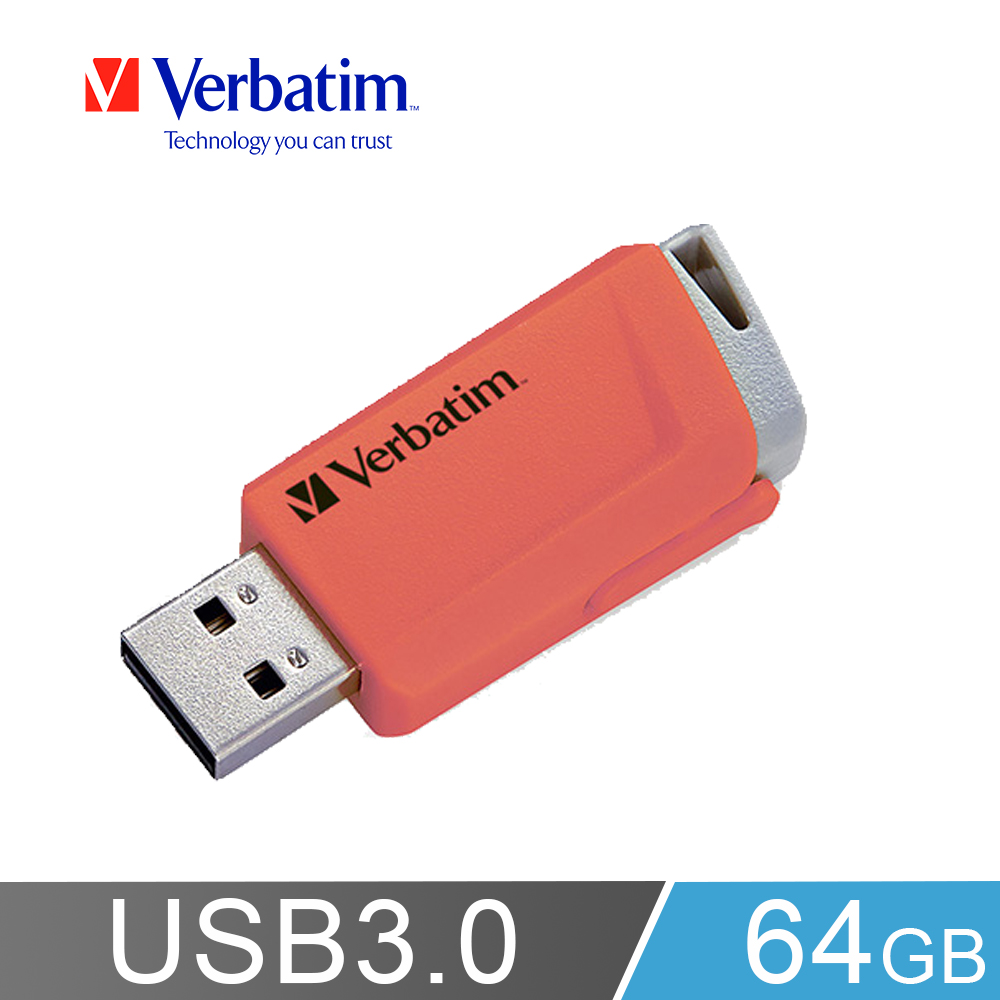 Verbatim威寶64GB USB3.0滑蓋隨身碟-橘色