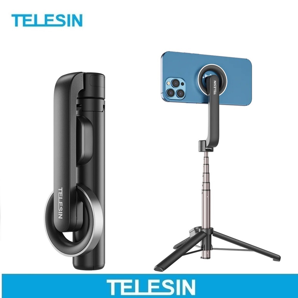 Telesin iPhone 14/15 MagSafe 磁吸 折疊遙控 鋁合金自拍桿 三腳架 泰訊原廠
