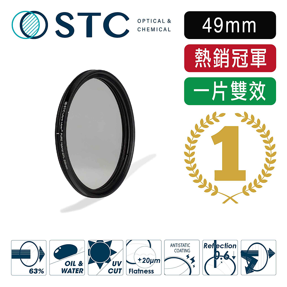 [STC 全新二代-PURE Hybrid CPL 49mm 純淨極致透光 (-0.5EV) 偏光鏡