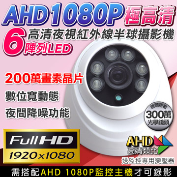 AHD 1080P 室內半球紅外線攝影機監視器