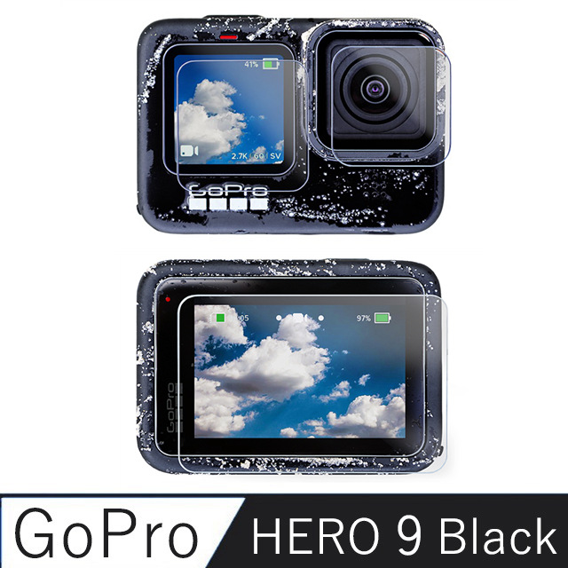For GoPro HERO 9 BLACK 鋼化玻璃鏡頭保護貼膜(螢幕*2+鏡頭*2+前螢幕*2)