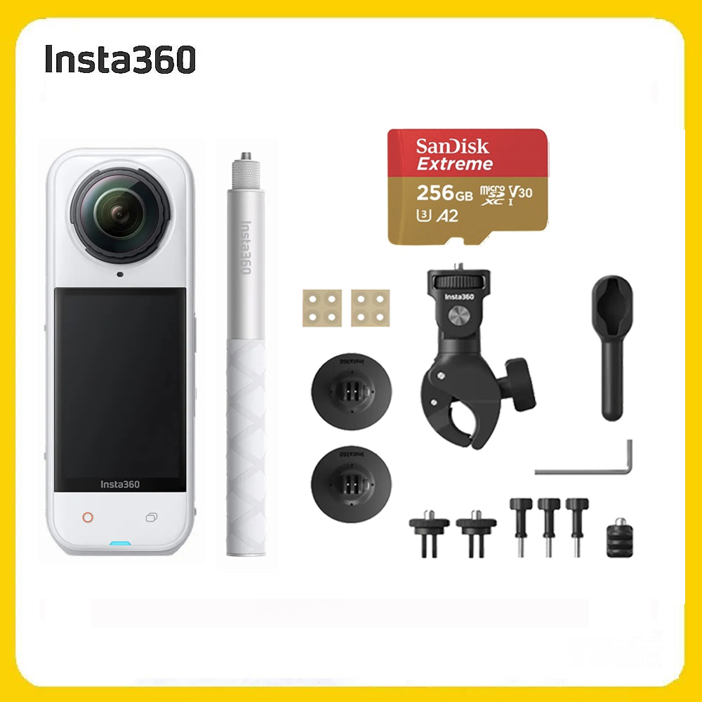 Insta360 X5 8K全景運動相機 標準版 摩托車自拍棒套裝組-皓月白(先創公司貨)