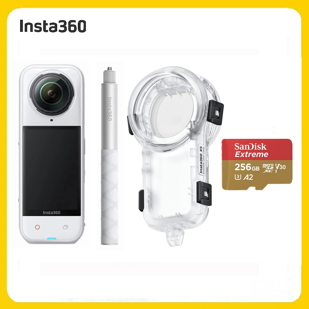 Insta360 X5 8K全景運動相機 標準版 潛水殼自拍棒組-皓月白(先創公司貨)