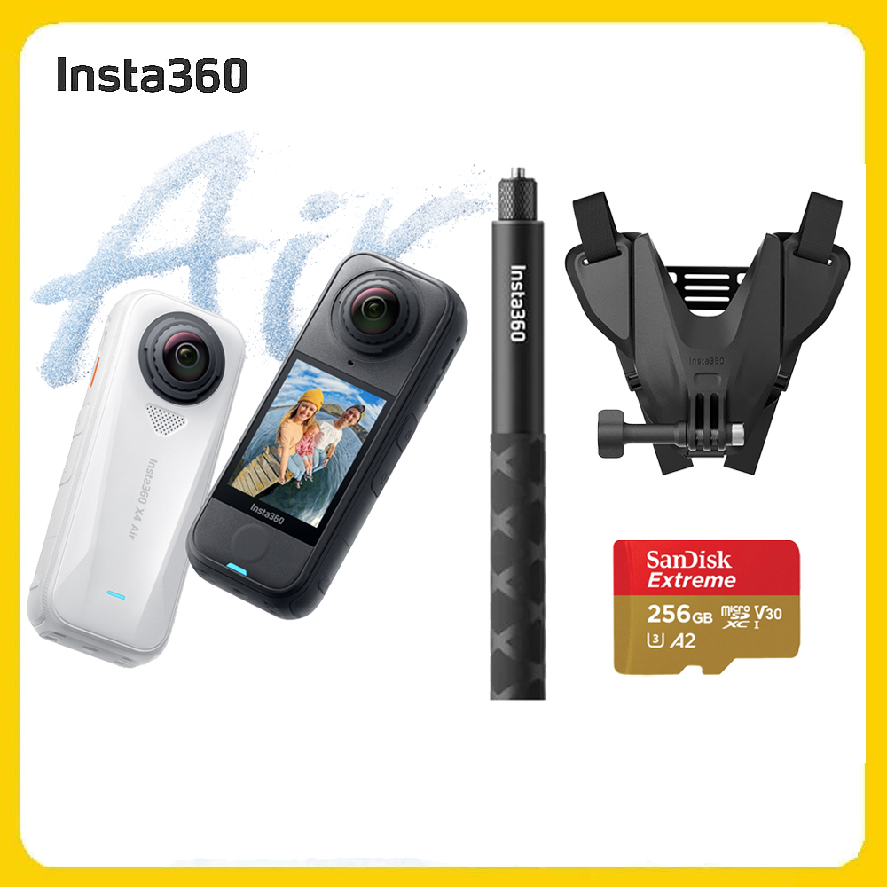 Insta360 X4 Air 8K全景運動相機 256G標準套裝-頭盔下巴自拍棒組 (先創公司貨)
